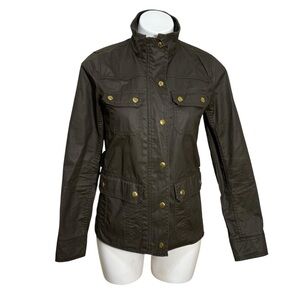 J. Crew Downtown Field utilitarian Jacket funnel neck waxed cotton military.